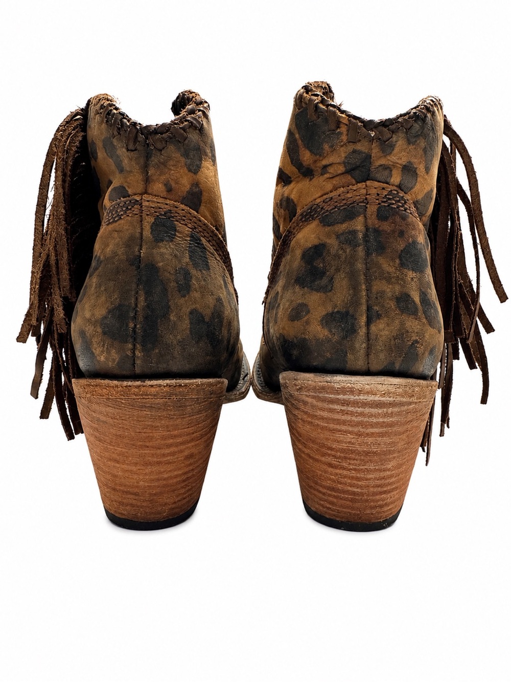 Liberty Black Chloe Chita Miel Fringe Leopard Booties Sz 8 Dust Bag $280 - Picture 14 of 16